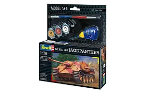 Revell 1/76 scale Sd.Kfz. 173 Jagdpanther plastic model starter kit box, including paints, glue, and a brush.