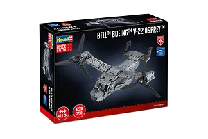 Revell Brick System Bell Boeing V-22 Osprey model kit box showing the completed grey aircraft model against a dark background.