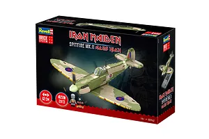 Revell Iron Maiden Spitfire MK.II Aces High Brick System model kit box showing a completed brick-built aircraft and an Eddie figure.