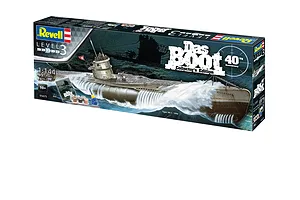 Revell 1/144 scale Das Boot U96 40th Anniversary model kit box showing a submarine surfacing in rough seas.