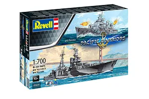 Revell 1/700 scale Pacific Warriors model kit box featuring USS Fletcher and USS Indianapolis naval ships.