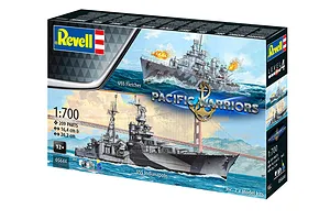 Revell 1/700 scale Pacific Warriors model kit box featuring USS Fletcher and USS Indianapolis naval ships.