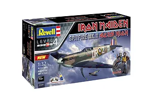 Revell 1/32 scale Iron Maiden Aces High Spitfire Mk.II plastic model kit box showing artwork of the aircraft and two Eddie figures.