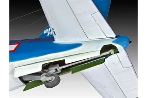 Close-up of the tail section of a Revell 1/32 Vought F4U-1A Corsair model aircraft, showing the tail wheel assembly and painted fuselage details.