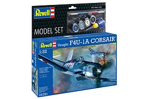 Revell 1/32 scale Vought F4U-1A Corsair model kit box showing a painting of the aircraft in flight over a naval battle scene.