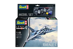 Revell 1/48 scale Dassault Rafale C plastic model starter kit box showing the finished model in flight against a cloudy sky.