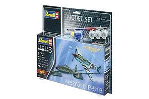 Revell 1/72 scale Me262 and P-51B Mustang combat model kit in its original retail packaging, including paints and a brush.