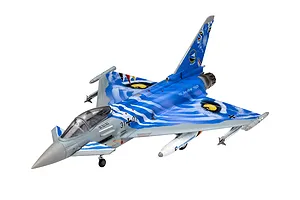 A fully assembled and painted 1/72 scale Revell Eurofighter Typhoon model featuring the special Bavarian Tiger 2021 livery.