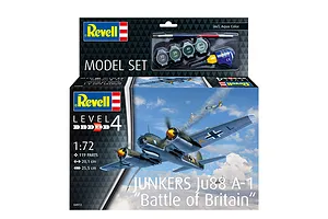 Revell 1/72 scale Junkers Ju88 A-1 Battle of Britain model kit box showing the aircraft in flight and included paints and brush.