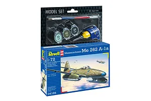 Revell 1/72 scale Messerschmitt Me 262 A-1a plastic model starter kit box showing the aircraft in flight and included paint, glue, and brush.