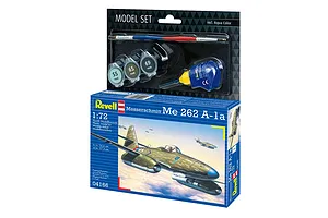 Revell 1/72 scale Messerschmitt Me 262 A-1a plastic model starter kit box with included paints, glue, and brush.