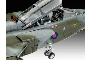Close-up of a 1/72 scale Panavia Tornado model aircraft showing the cockpit, landing gear, and RAF markings.