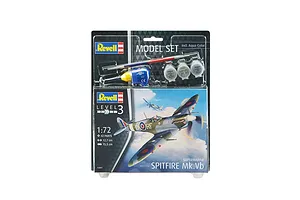 Revell 1/72 scale Supermarine Spitfire Mk.Vb model kit in blister packaging including paint, glue, and a brush.