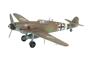 A fully assembled and painted 1/72 scale plastic model of a Messerschmitt Bf 109 G-10 fighter aircraft, shown from a front-quarter angle.