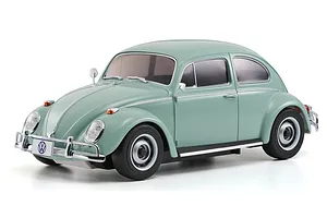 Kyosho Mini-Z MR-04N 1/28 scale RC 1966 Volkswagen Beetle in Bahama Blue, viewed from the front three-quarter angle.