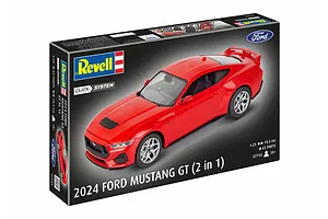 Revell 1/25 scale 2024 Ford Mustang GT Easy-Click model kit box showing a finished red model car on the front.