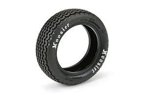 A single Pro-Line 1/10 scale Hoosier Super Chain Link M4 dirt oval front tire with white lettering on a white background.
