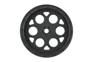A black Pro-Line Showtime 2.2 inch front wheel for 1/10 scale RC sprint cars, shown from a direct front-on perspective.