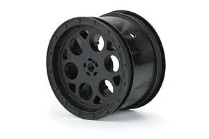A single black Pro-Line Showtime 2.2 inch rear sprint car wheel for 1/10 scale RC cars, shown at a three-quarter angle against a white background.