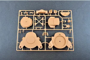 A tan plastic sprue containing various model parts for the I Love Kit 1/16 M198 155mm Towed Howitzer model kit.