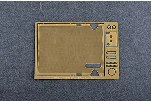 A photo-etched brass detail sheet for the I Love Kit 1/16 M198 155mm Towed Howitzer model kit, featuring mesh patterns and various small parts.