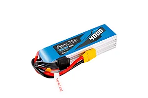 Gens Ace G-Tech 22.2V 4000mAh 6S LiPo battery with a blue soft case, XT90 connector, and balance lead, isolated on a white background.
