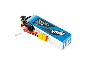 Gens Ace G-Tech 22.2V 4000mAh 6S LiPo battery with blue soft case, XT60 connector, and balance lead, isolated on a white background.
