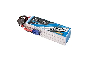 Gens Ace G-Tech Sport 22.2V 5600mAh 6S LiPo battery with blue and black label, featuring EC5 connector and balance plug.
