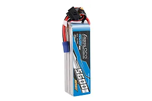 Gens Ace G-Tech Sport 6S 22.2V 5600mAh 80C LiPo battery with soft case, showing blue and black branding, wires, and connectors against a white background.