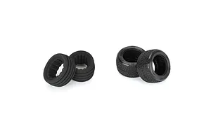 Two Pro-Line 2.2 inch Electron 2.0 stadium truck tyres and two matching foam inserts on a white background.