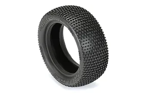 A single black Pro-Line 2.2 inch Hole Shot 3.0 RC buggy front tyre with a dense square-pin tread pattern, isolated on a white background.