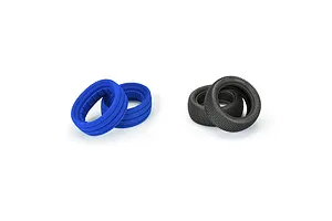 Two black Pro-Line Hole Shot 3.0 RC buggy tyres and two blue foam inserts on a white background.