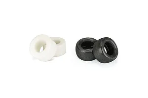 Two black Pro-Line Hole Shot 2.0 RC stadium truck tyres and two white foam inserts on a white background.