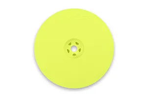 A bright yellow Pro-Line 2.2 inch dish wheel for RC buggies, shown from a direct front-on perspective against a white background.