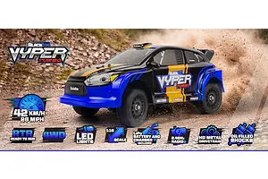 BlackZon Vyper RX Turbo RC Rally Car Electric 4WD 1/16 Scale RTR - Blue/Orange
