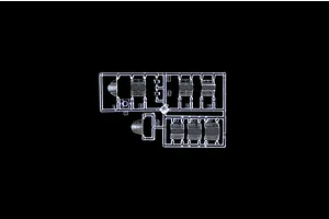 A clear plastic sprue containing various canopy and window parts for an Italeri 1/48 scale model aircraft kit, isolated against a black background.