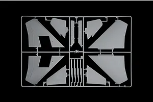 A grey plastic model kit sprue containing various aircraft wing and tail components for an F-15C Eagle model.