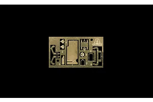 A photo-etched brass detail sheet for an Italeri 1/35 scale model kit, featuring various numbered parts on a black background.