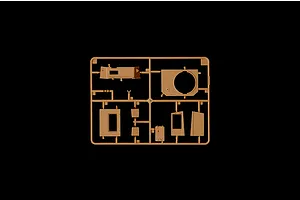 A tan plastic sprue containing various unpainted model tank parts for the Italeri 1/35 Carro Armato L6/40 kit.