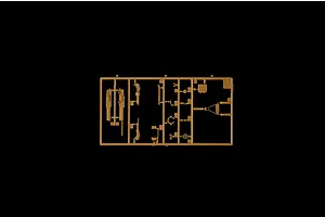 A tan plastic sprue containing various small parts for an Italeri 1/35 scale model kit, isolated against a black background.