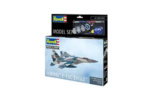 Revell 1/72 scale Boeing F-15C Eagle model kit box showing the finished aircraft, paint pots, and a brush.