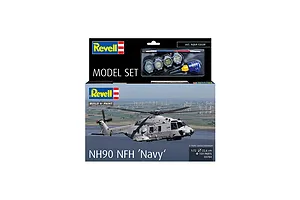Revell 1/72 scale NH90 NFH Navy helicopter model kit box, featuring a photo of the helicopter in flight and included paint and glue accessories.