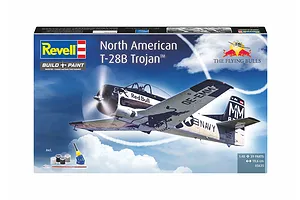 Revell 1/48 scale North American T-28B Trojan Flying Bulls model kit box showing the aircraft in flight against a blue sky.