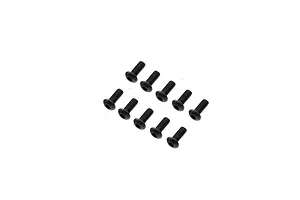 Ten black button head screws arranged in two rows against a white background.