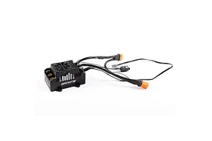 Spektrum Firma 250A brushless ESC with integrated cooling fan, heatsink, and dual IC5 battery connectors on a white background.