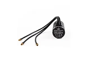 Spektrum Firma 70120 560Kv brushless motor with three black wires and gold bullet connectors on a white background.