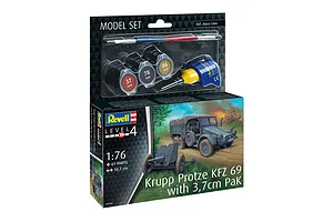 Revell 1/76 scale Krupp Protze KFZ 69 with 3.7cm Pak model kit box, including paints, brush, and glue.