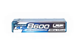 LRP Graphene 4.2 8600mAh 1S LiPo battery in a blue hard case, designed for 1/12 scale RC cars.