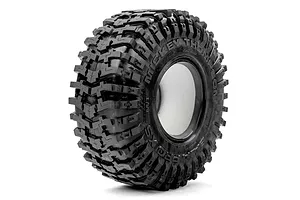 A single Pro-Line 1.9 inch Mickey Thompson Baja Pro XS crawler tyre with aggressive tread pattern on a white background.