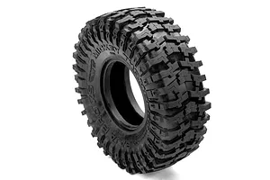 A single Pro-Line 1.9 inch Mickey Thompson Baja Pro XS crawler tyre with aggressive tread pattern, shown from a three-quarter angle on a white background.